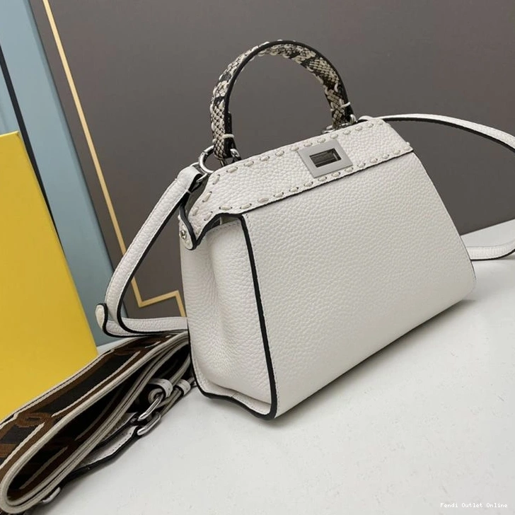 Cheap In Leather Peekaboo Mini White Bag Stitching Fendi Calf Iconic 0809